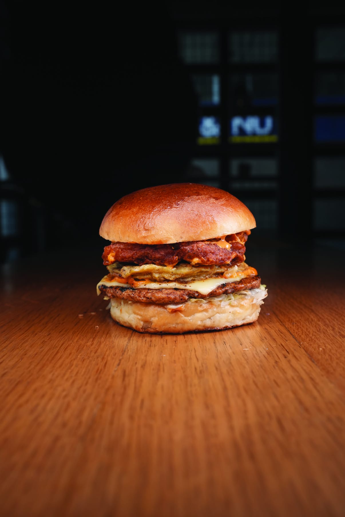 The Shocker, with crispy chicken, a chicken patty, omelette and cheese
